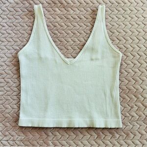 Free People Ribbed V-Neck Ivory Tank Top